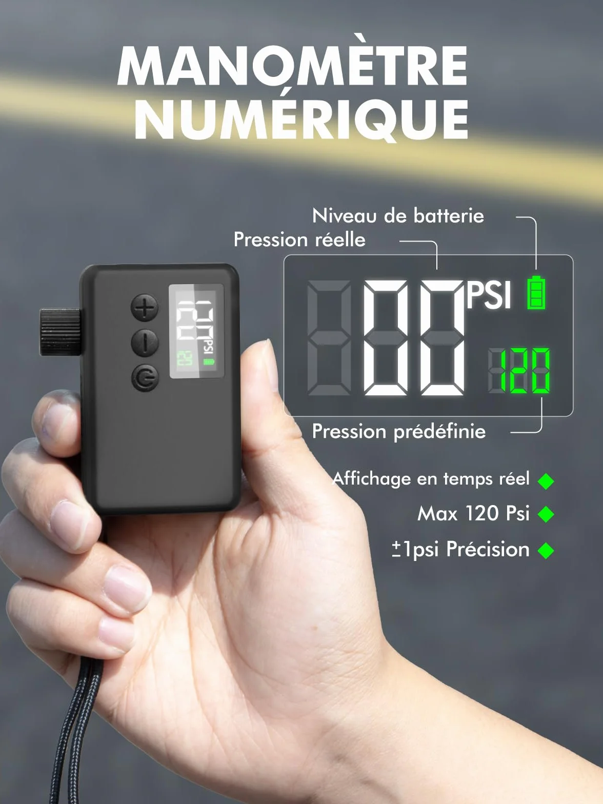 GPUTEK Pompe À Vélo Électrique, Auto-Off Et Lumière LED, pour Valves Presta Et Schrader