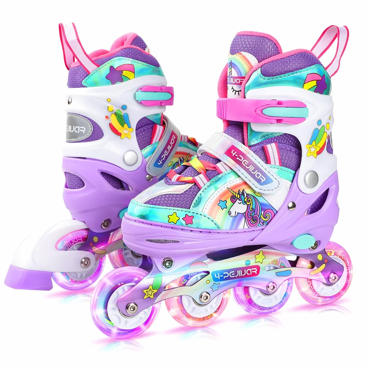 Licorne Rollers Enfant Roues Lumineux Patins à Roulettes Alignées Taille Ajustable Quad Filles Débutants