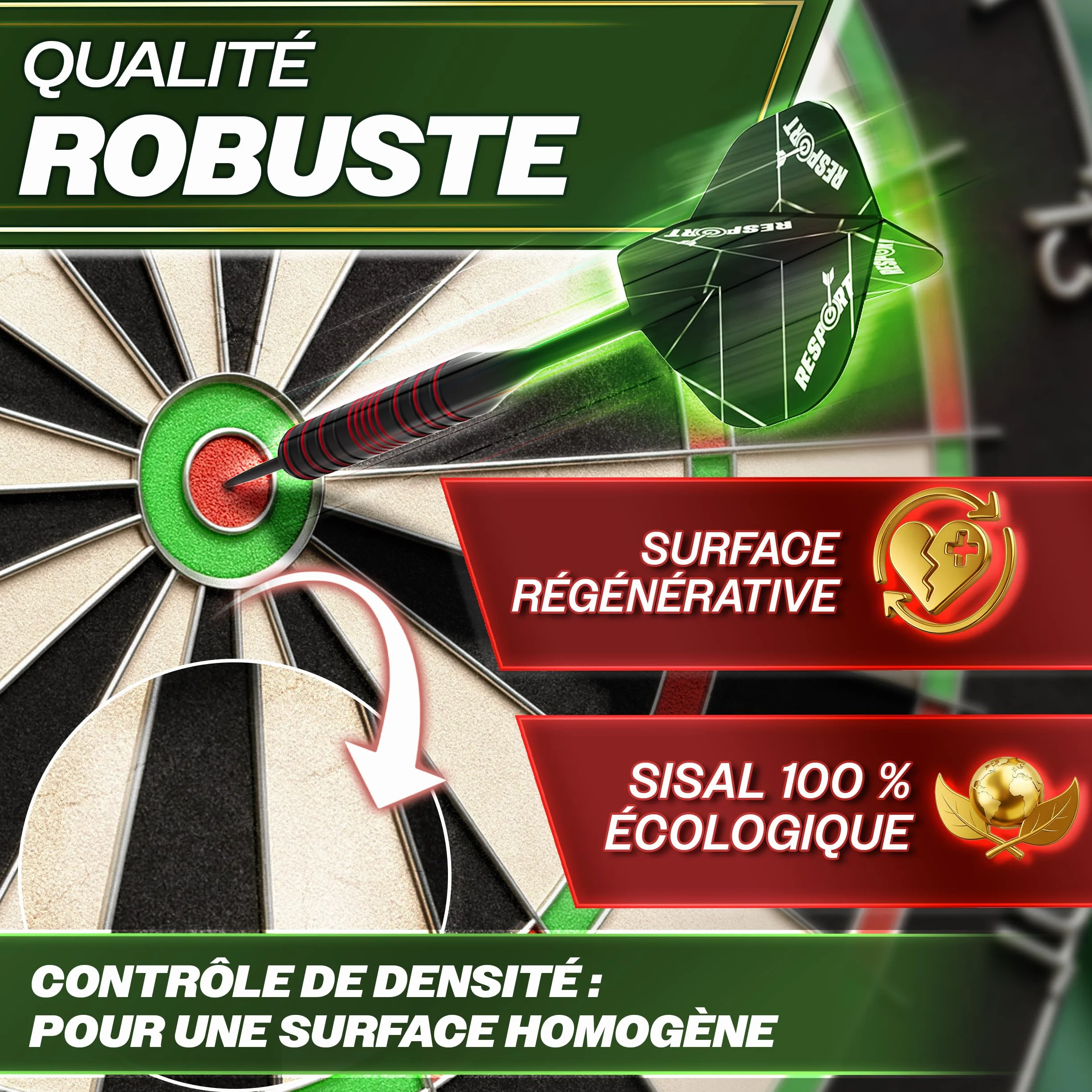 Cible de fléchettes en sisal XXL avec 9 fléchettes professionnelles et kit de montage