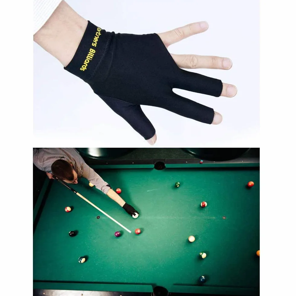 POFET Lot de 4 Gants de Queue de Billard élastiques en Lycra pour Main Gauche 3 Doigts Billard Snooker (Rouge, Bleu, Noir, Gris)