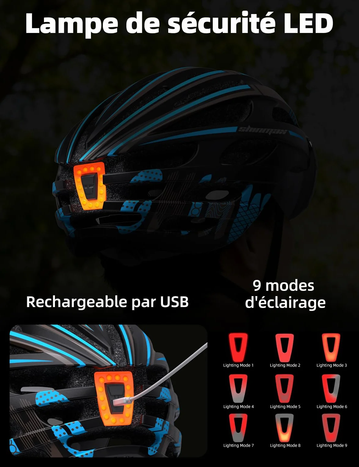 Shinmax Casque Vélo Homme Femme avec Lumière USB Visière Magnétique Certifié CE 57-62CM RC-049