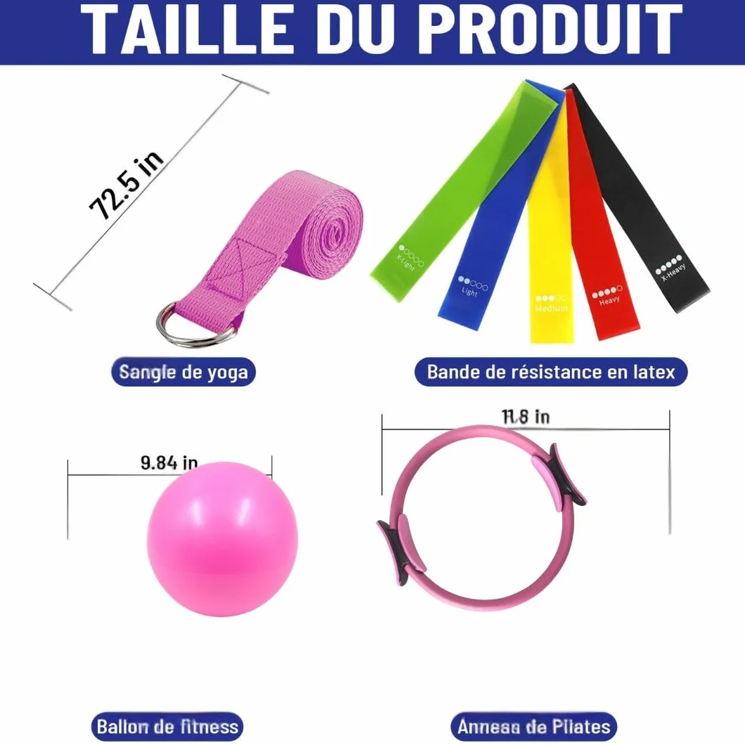 Kit Pilates Maison 8pcs, Anneau de Pilates, Ballon de Yoga, Bandes de Résistance, Sangle, Accessoires Pilates