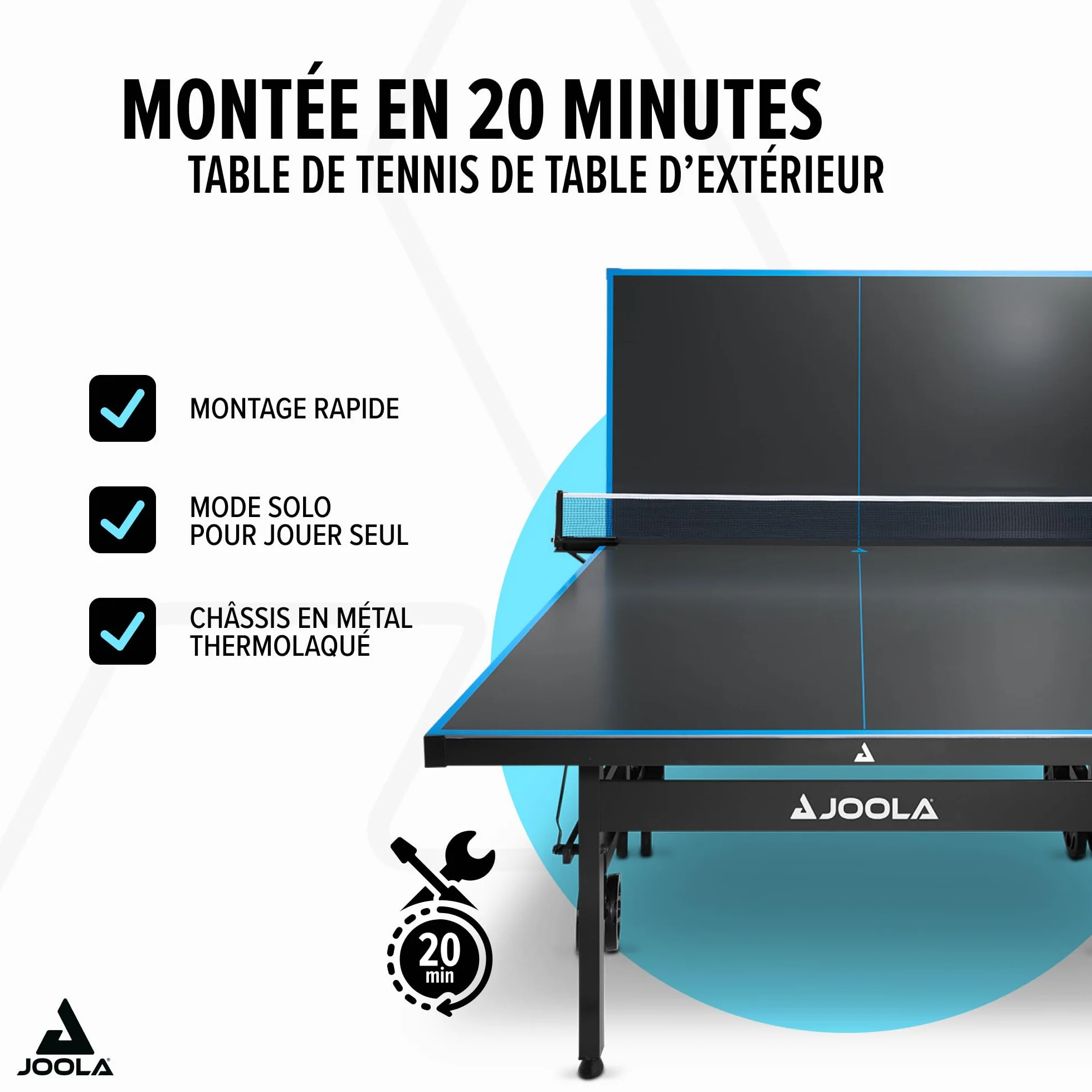 JOOLA Table de ping-pong d'extérieur Pro Aluminium résistant aux intempéries Pliable avec Housse, Filet Gris/Bleu 274 x 152,5 x 76 cm