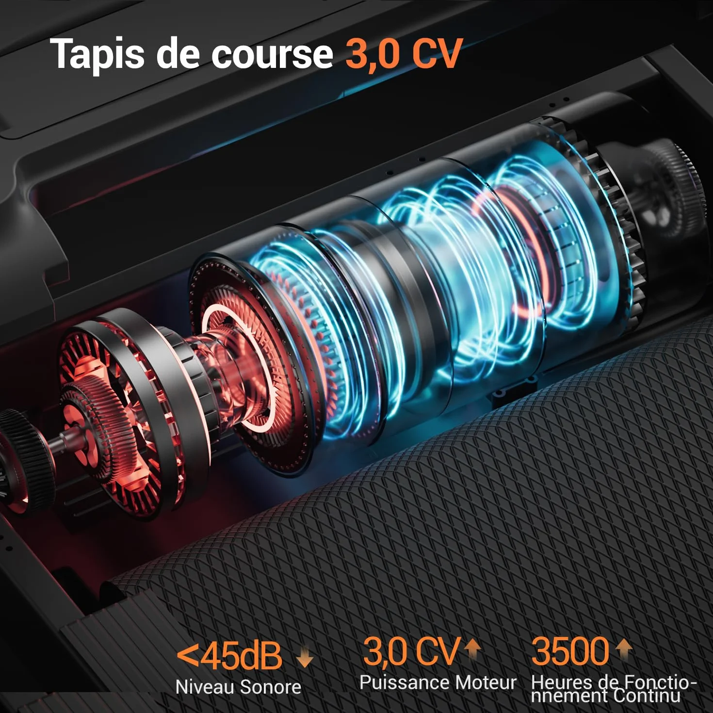 Tapis de Course Pliable UMAY 3.0HP 2200W avec Moniteur de Fréquence Cardiaque