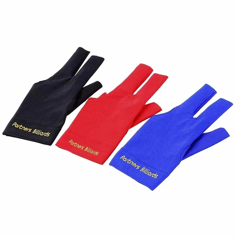 POFET Lot de 4 Gants de Queue de Billard élastiques en Lycra pour Main Gauche 3 Doigts Billard Snooker (Rouge, Bleu, Noir, Gris)