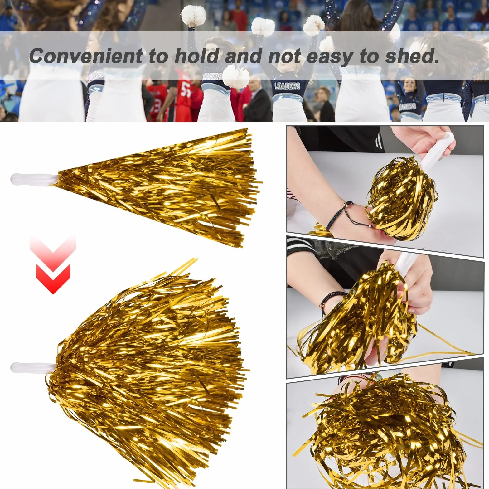 Lot de 12 Pompons Cheerleader Gold pour Carnaval Fête