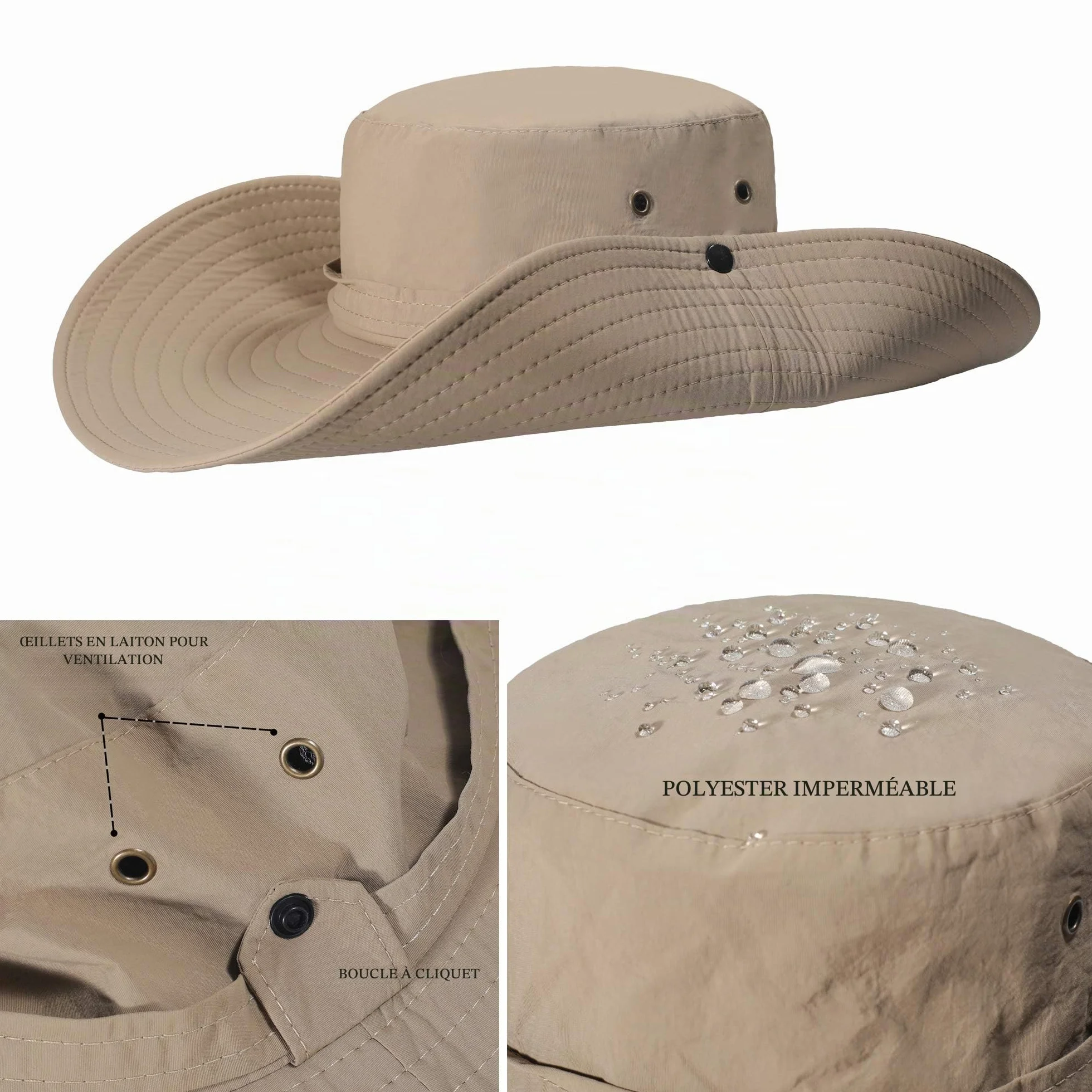 Chapeau Boonie à Large Bord imperméable pour Homme Protection Solaire d'extérieur