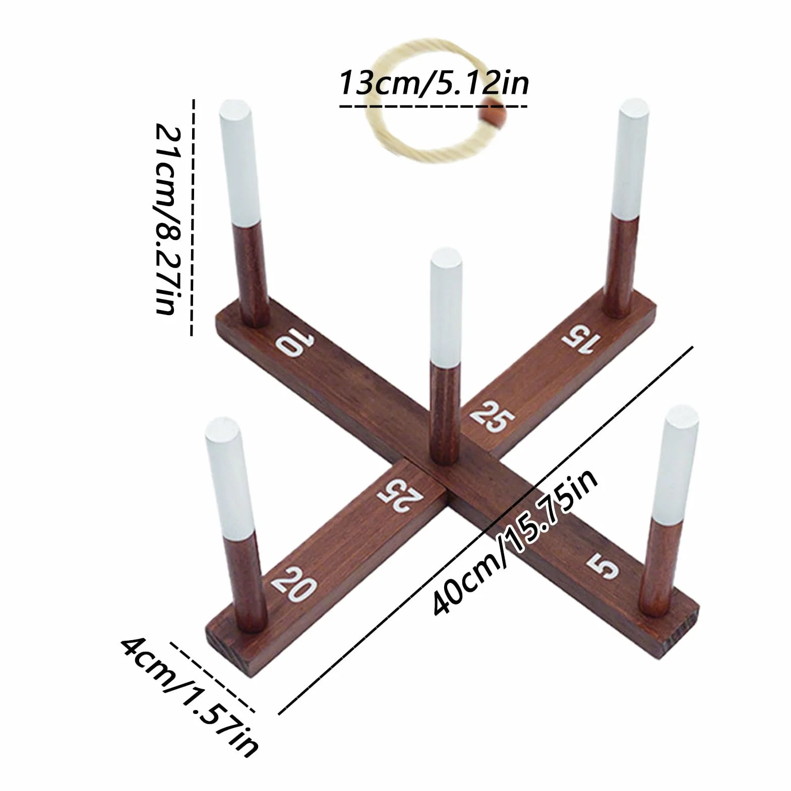 Jeu de Lancer d'anneaux en Bois avec Corde, 40,6 cm, Jeu de Jardin Quoits Portable avec Sac de Rangement