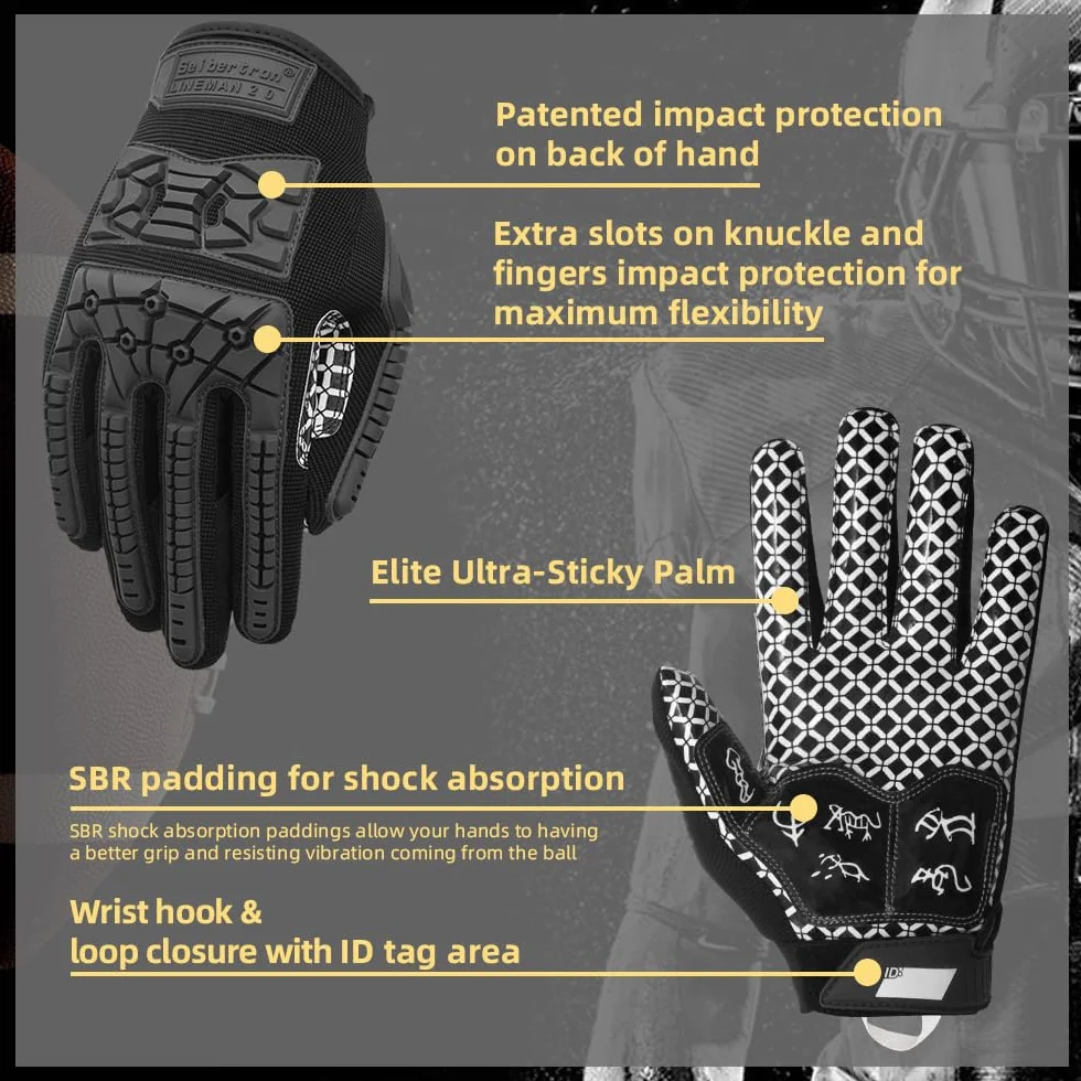 Seibertron Lineman 2.0 Gants Football Américain Anti-dérapant Shock-Absorbant TPR Protection Taille Adulte