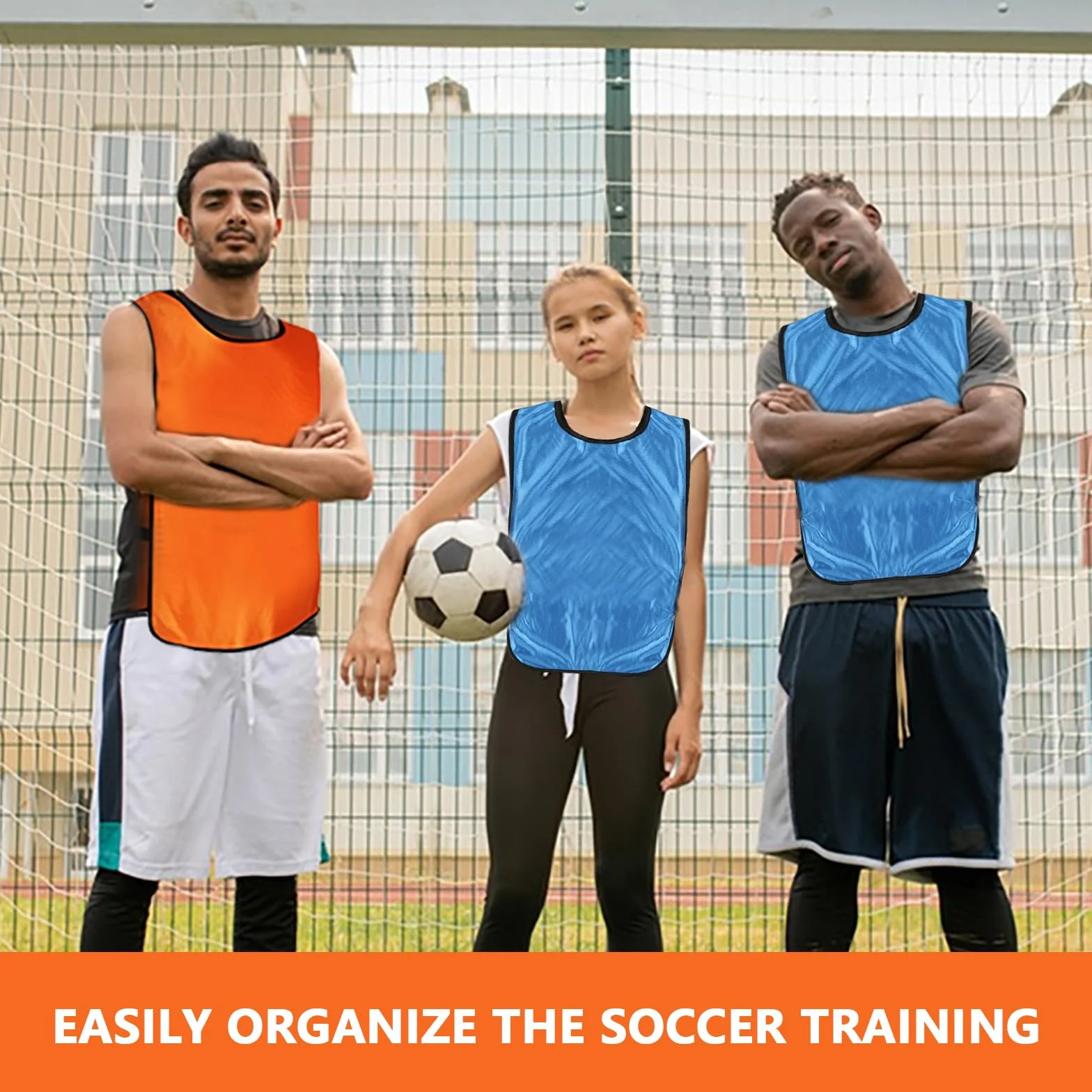 Lot de 10 gilets d'entraînement de football réversibles orange/bleu pour enfants, jeunes et adultes