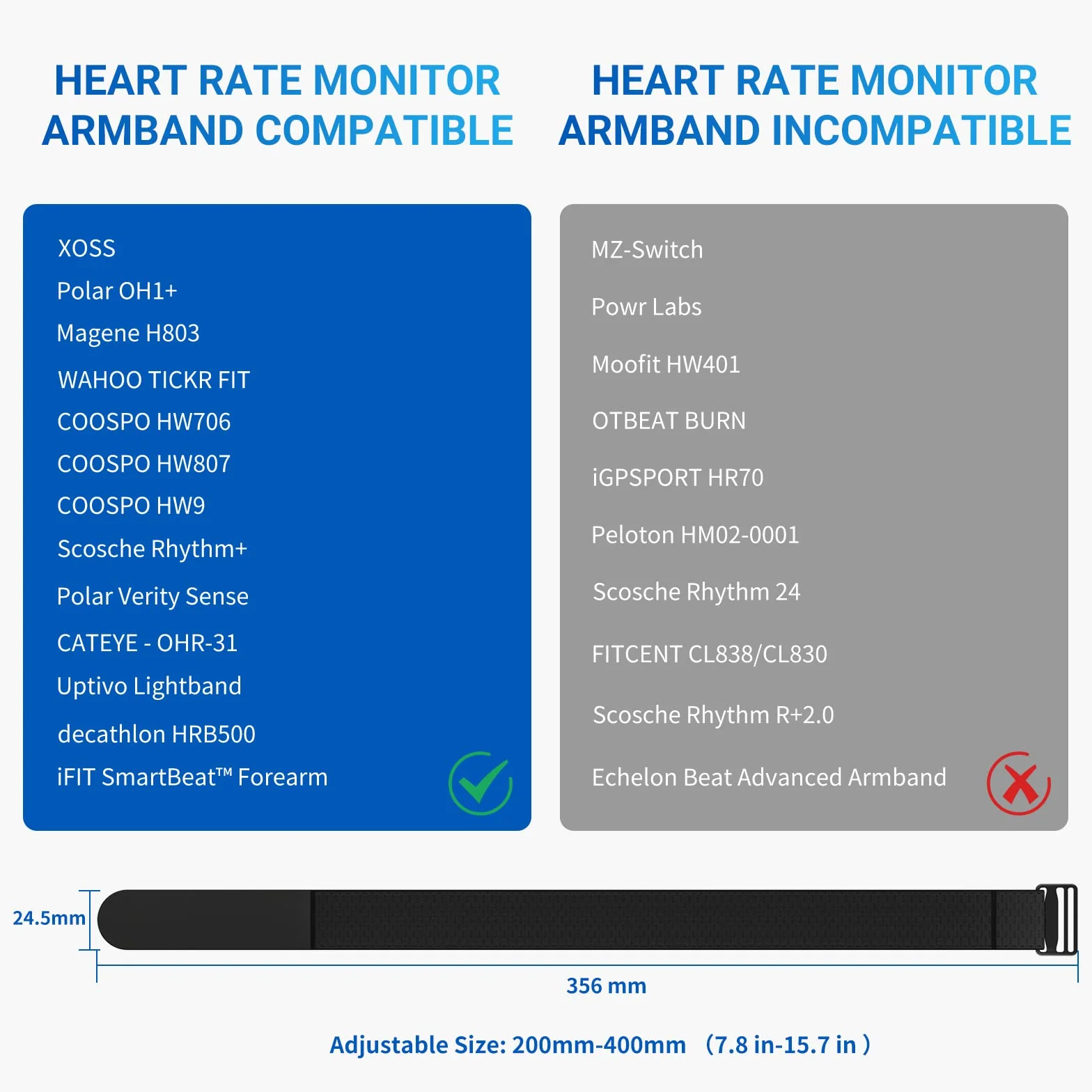 moofit RA1 Capteur de Fréquence Cardiaque Brassard de Remplacement 24,5mm Compatible Wahoo