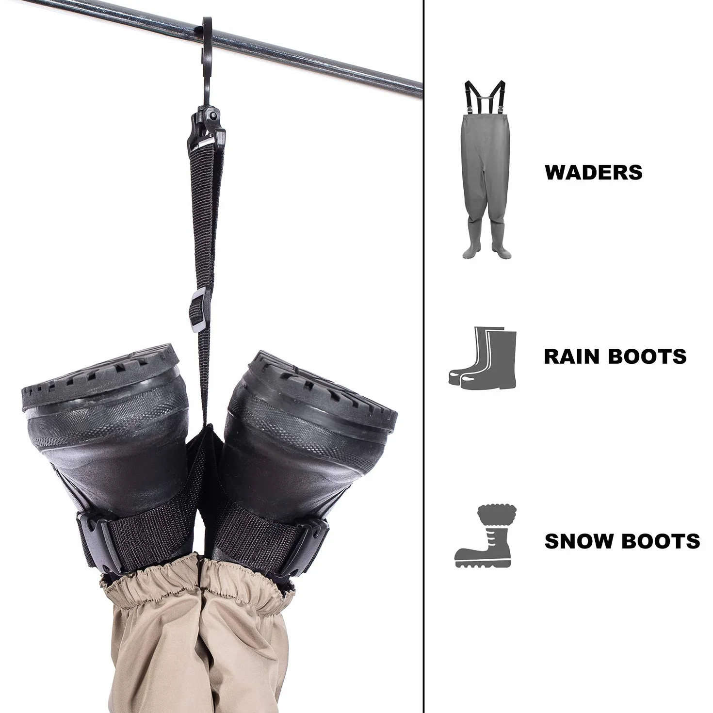 Bassdash Portant pour Bottes de Pêche Réglable Sangle Stockage Séchage