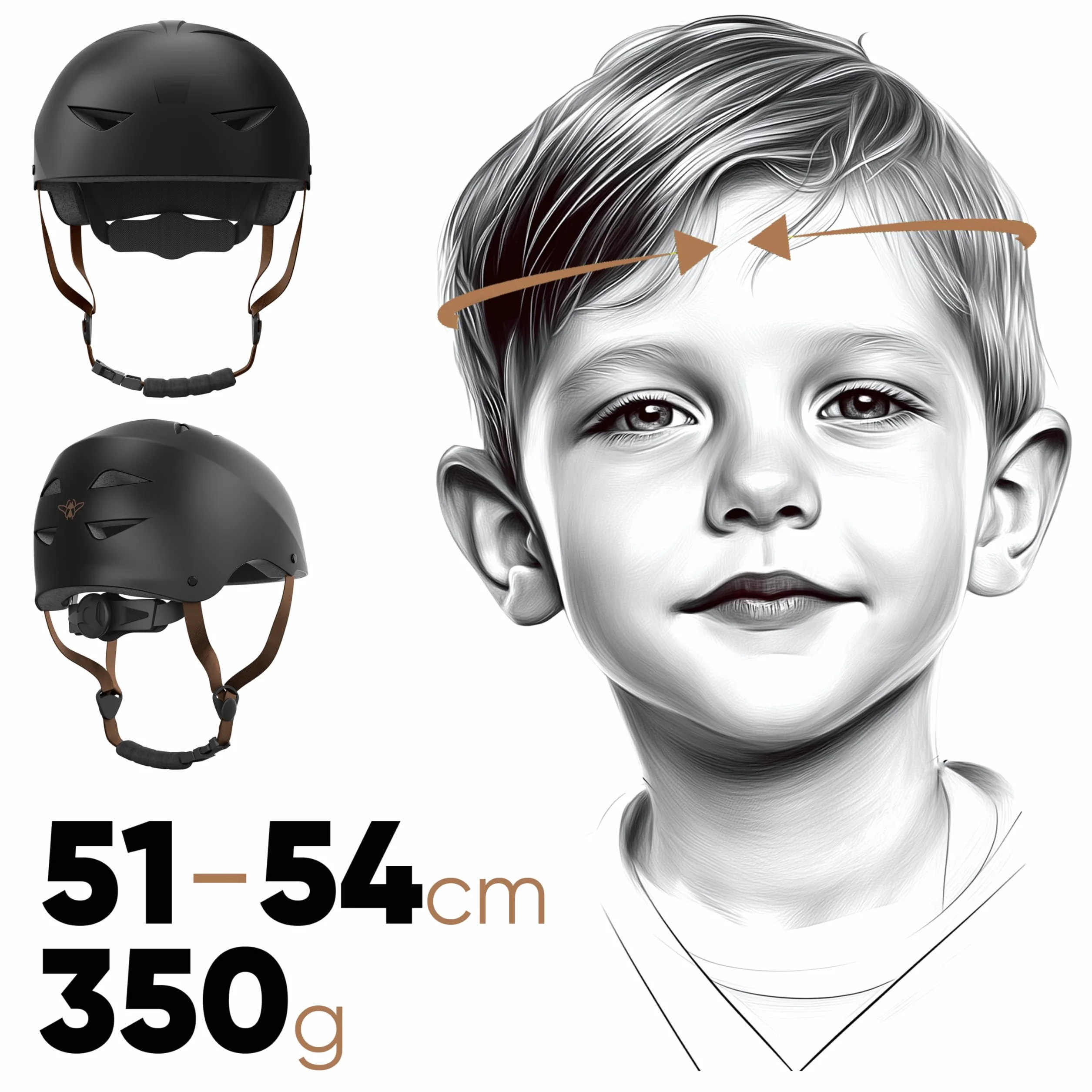 Casque Vélo Enfant CASR Classic - Léger, Taille Ajustable, Certifié EN1078, Noir Mat, Taille S