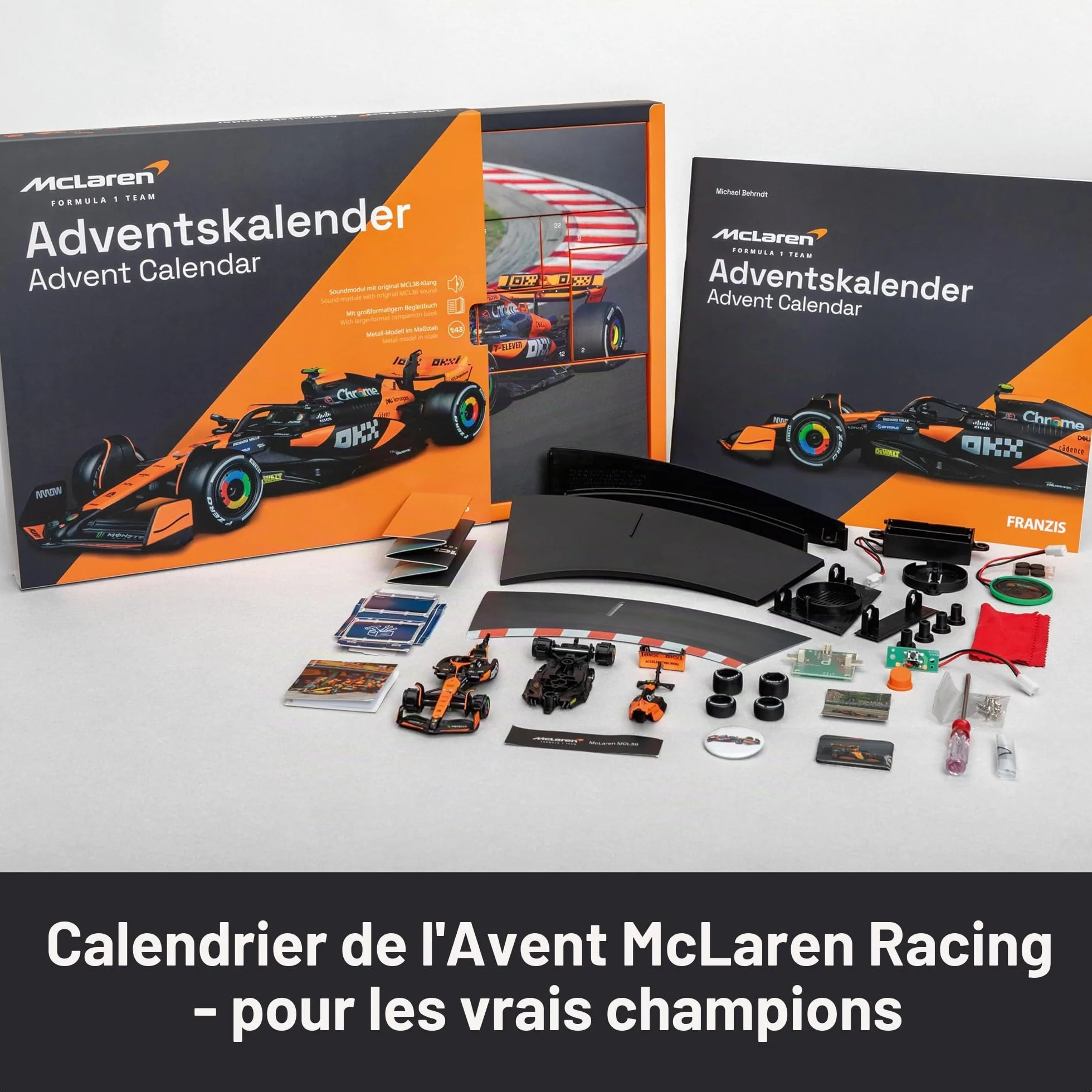 FRANZIS McLaren Racing Calendrier de l'Avent 2025 1:43 avec module sonore et livre 52 pages