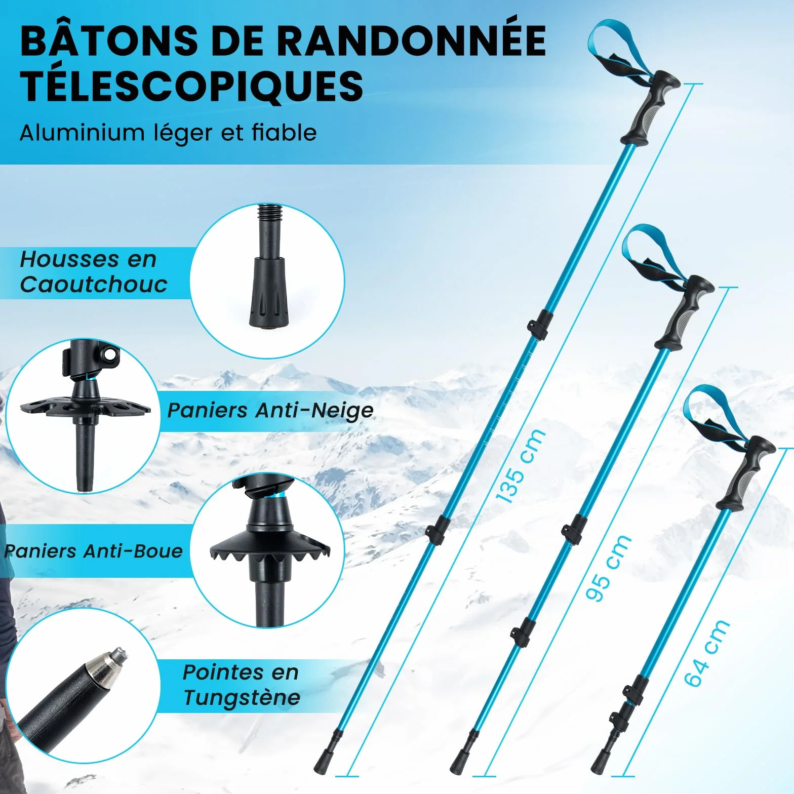 GYMAX Raquettes à Neige avec Bâtons Aluminium, Paniers, Sac, Pointure 35-45, Charge 90 KG