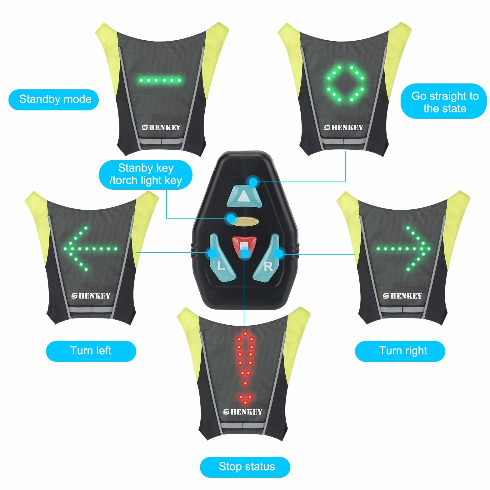 Gilet de Cyclisme LED Réfléchissant avec Indicateur de Direction Rechargeable USB