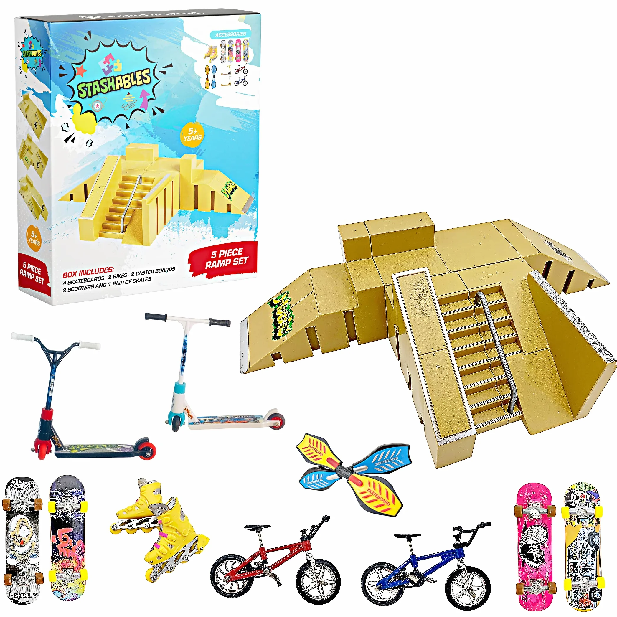 STASHABLES Ensemble de rampes pour skateboard miniature 16 pièces – Kit de skatepark à doigt