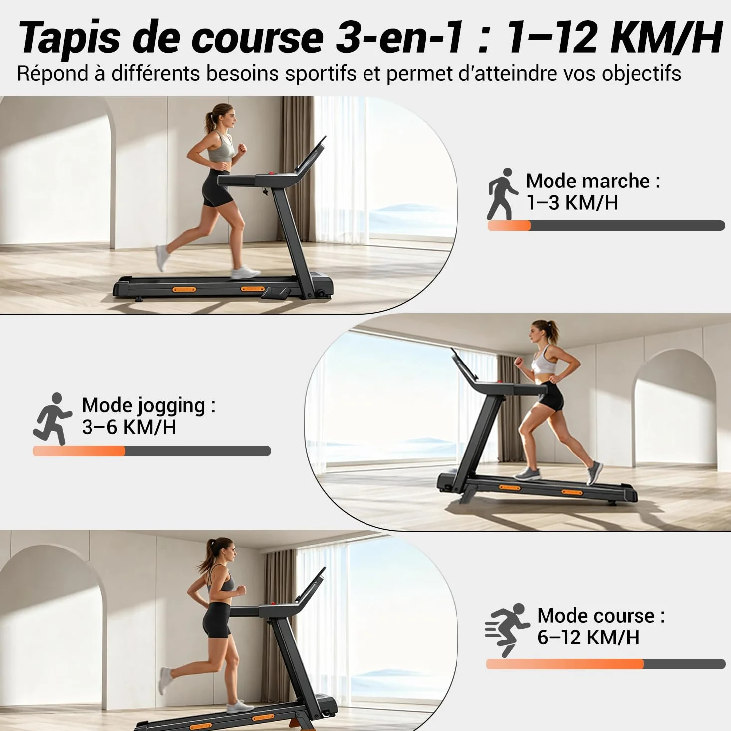 Tapis de Course Pliable UMAY 3.0HP 2200W avec Moniteur de Fréquence Cardiaque