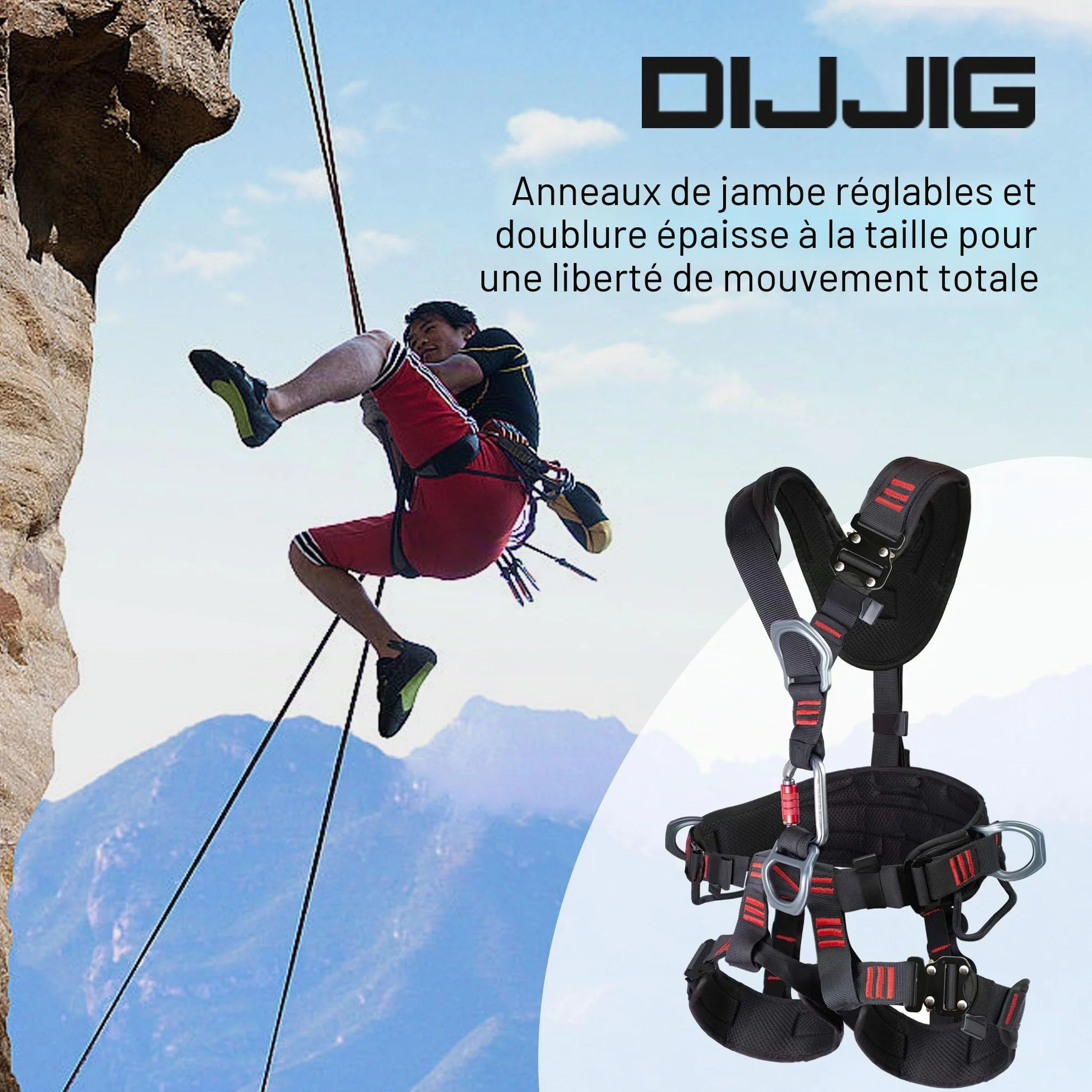 Harnais d'escalade réglable CE, protection lombaire épaissie, pour alpinisme et travail en hauteur