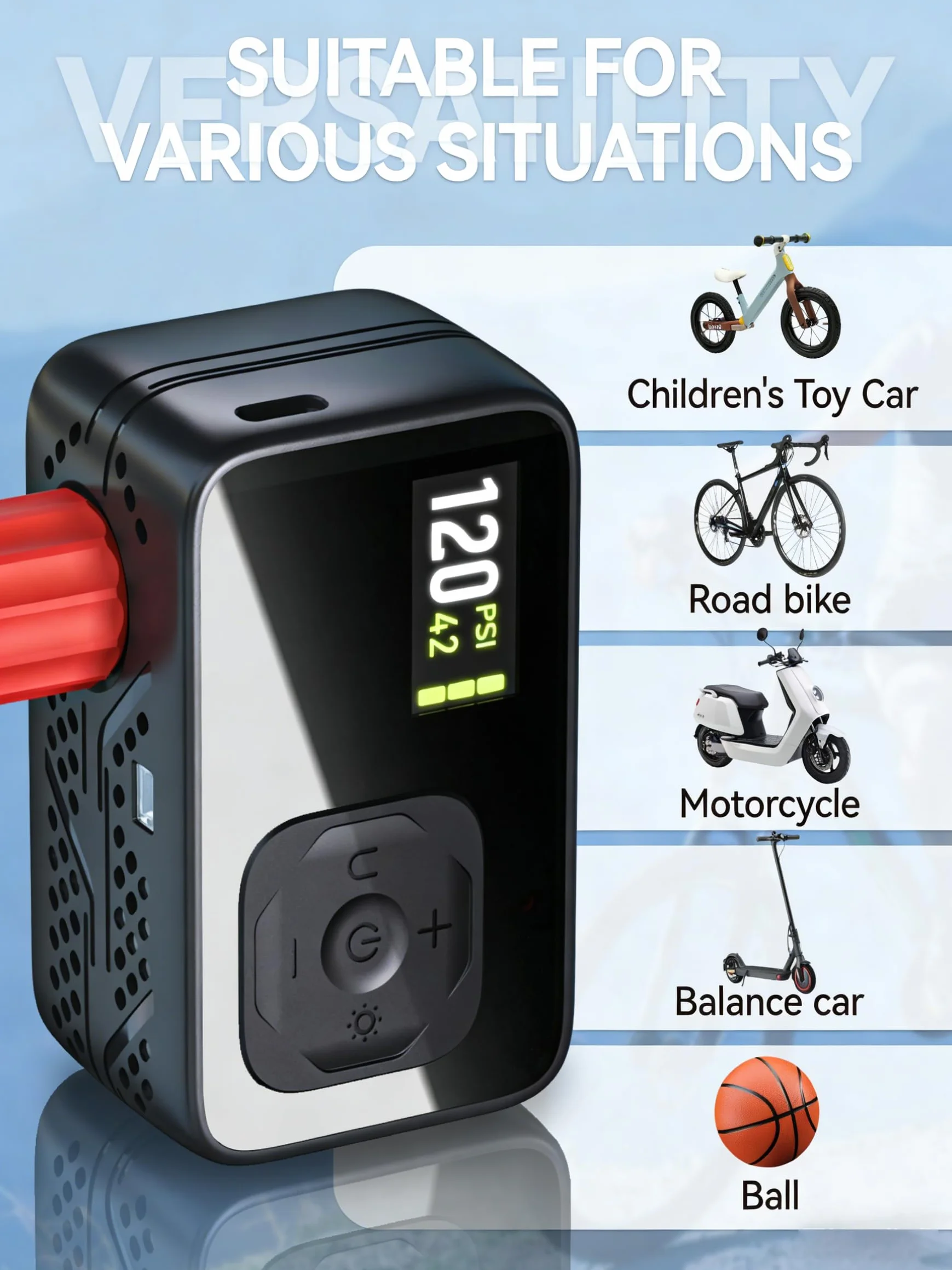 Pompe À Vélo Électrique Auto-Off Lumière LED pour Vélos Électriques VTT Ville Course Valves Presta Schrader