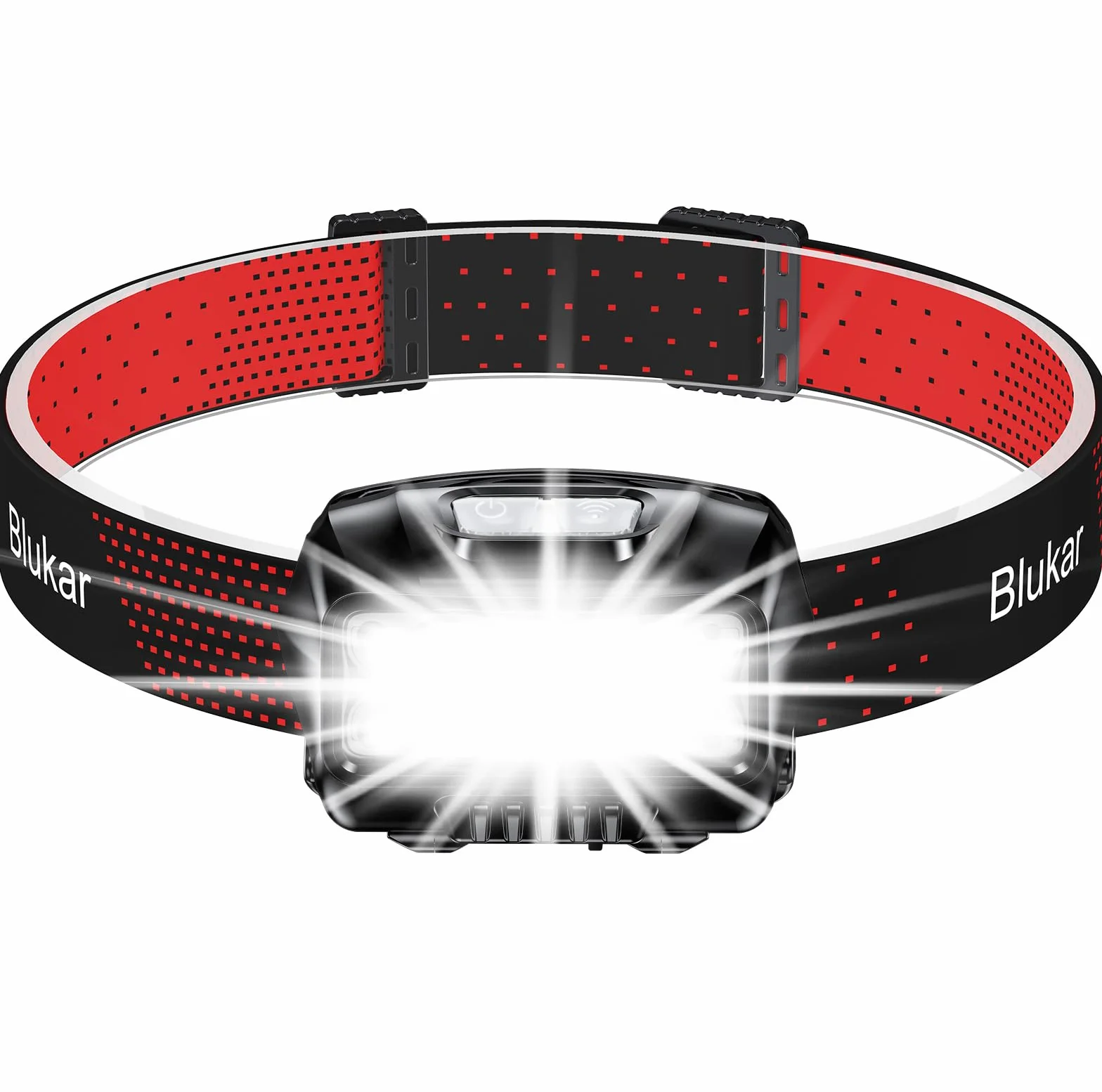 Blukar Lampe Frontale Rechargeable 2000LM IPX5 Étanche LED Puissante avec Voyant Rouge 8 Modes Capteur Mouvement 30H Autonomie