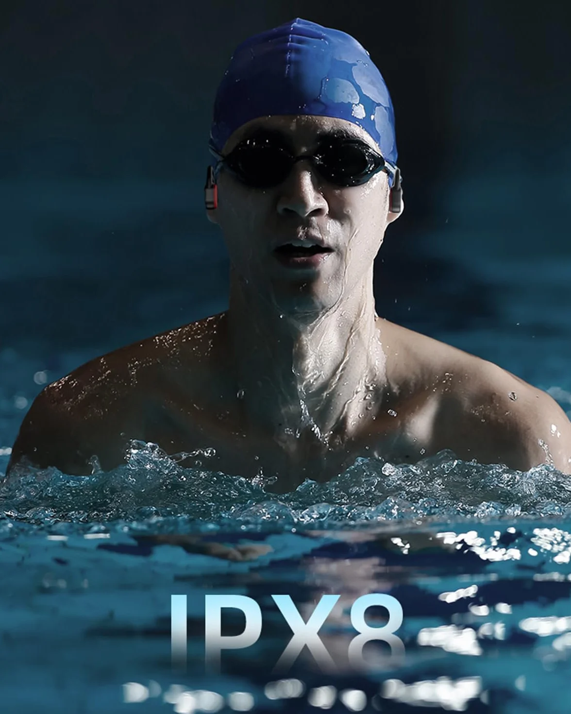 Casque de natation IPX8 Bluetooth 5.3 32 Go oreilles ouvertes microphone sans fil orange noir