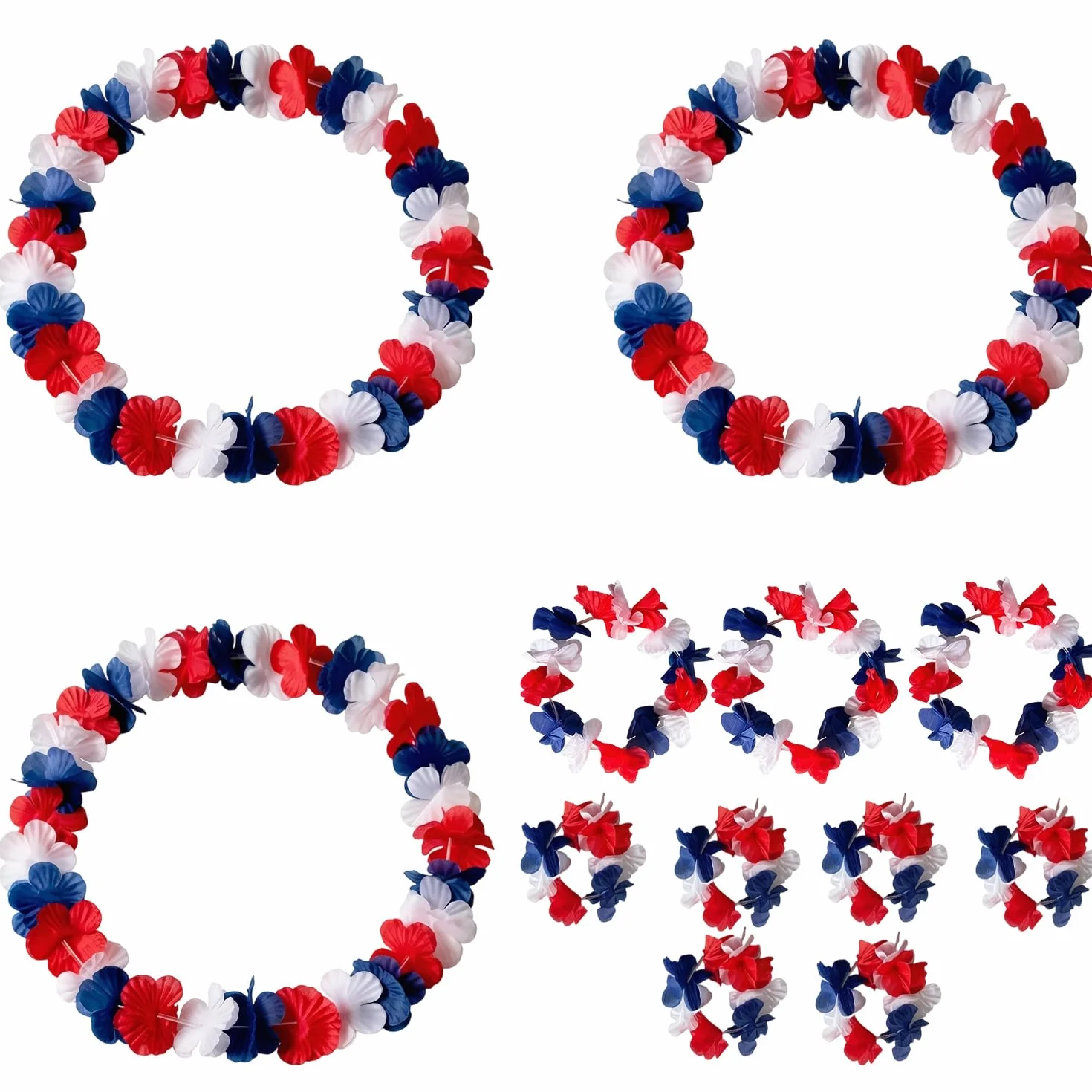 Colliers Hawaiens Fleurs Bleu Blanc Rouge Lot 12 Pièces Accessoire Fête Football France