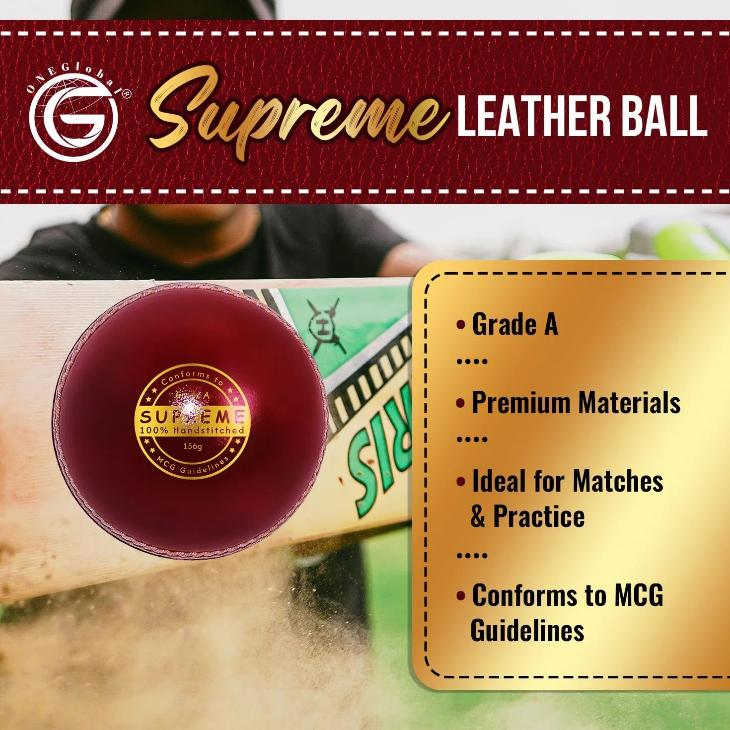 Supreme Balle de cricket en cuir cousue à la main 156 g 5,5 oz imperméable 4 pièces