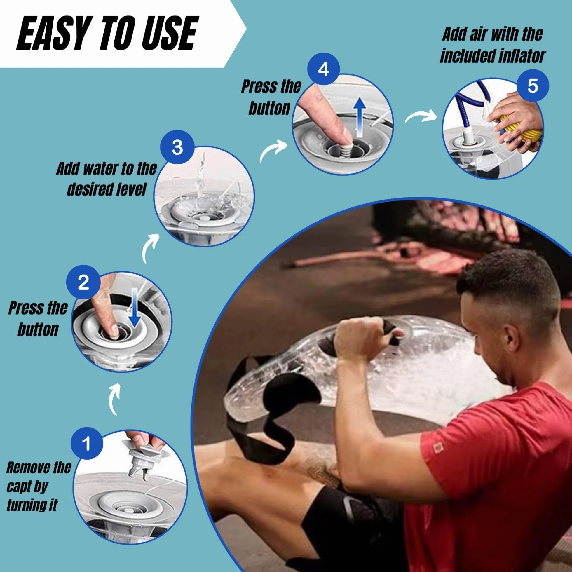 Sac d'Eau de Fitness Réglable 5-20 kg Portable pour Entraînement Force