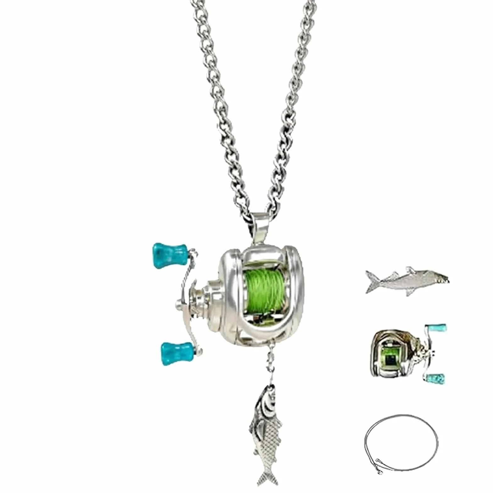Mini collier moulinet pêche, ensemble bijoux moulinet, pendentif bras bascule, anneau rotatif