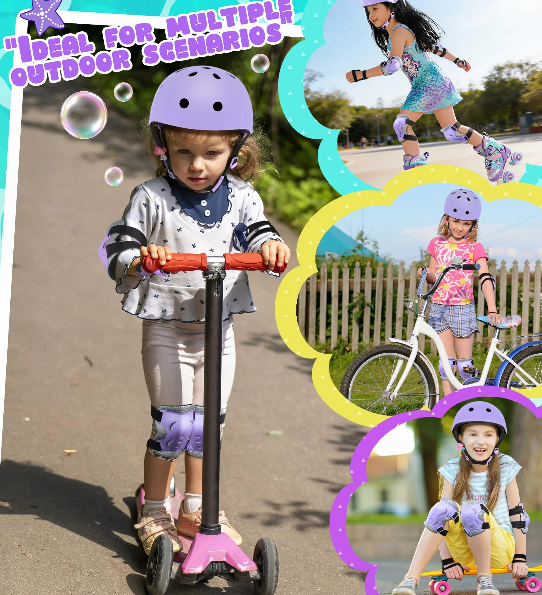 Casque Vélo Enfant Ajustable Genouillères Ensemble de Protections Sport Skateboard Roller