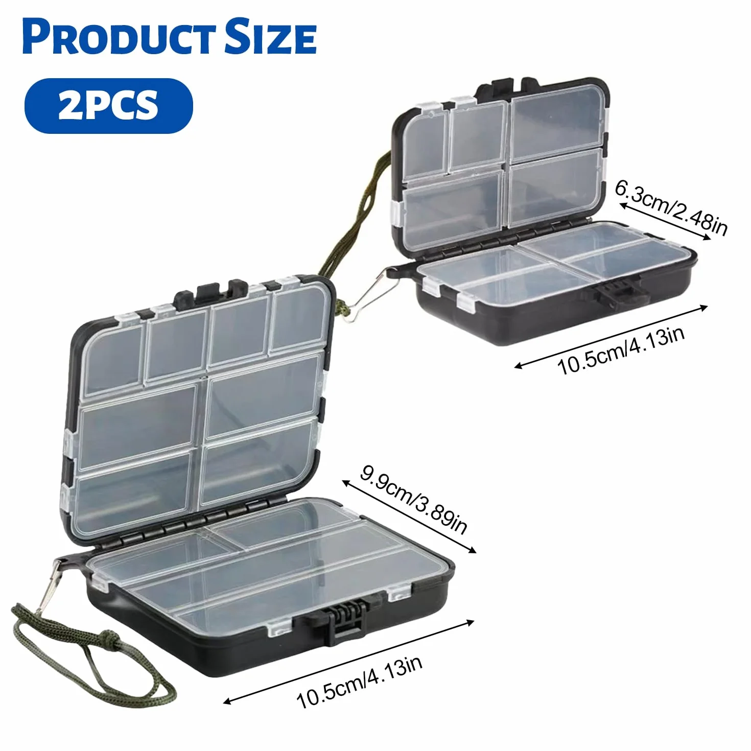 Boîte de Rangement pour Accessoires de Pêche 2 Pièces, Double Rangement, Etanche, Noir