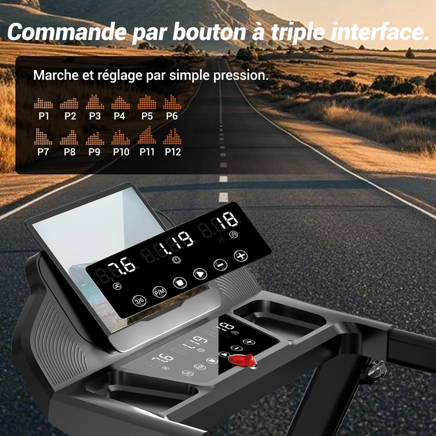 Tapis de Course Pliable UMAY 3.0HP 2200W avec Moniteur de Fréquence Cardiaque