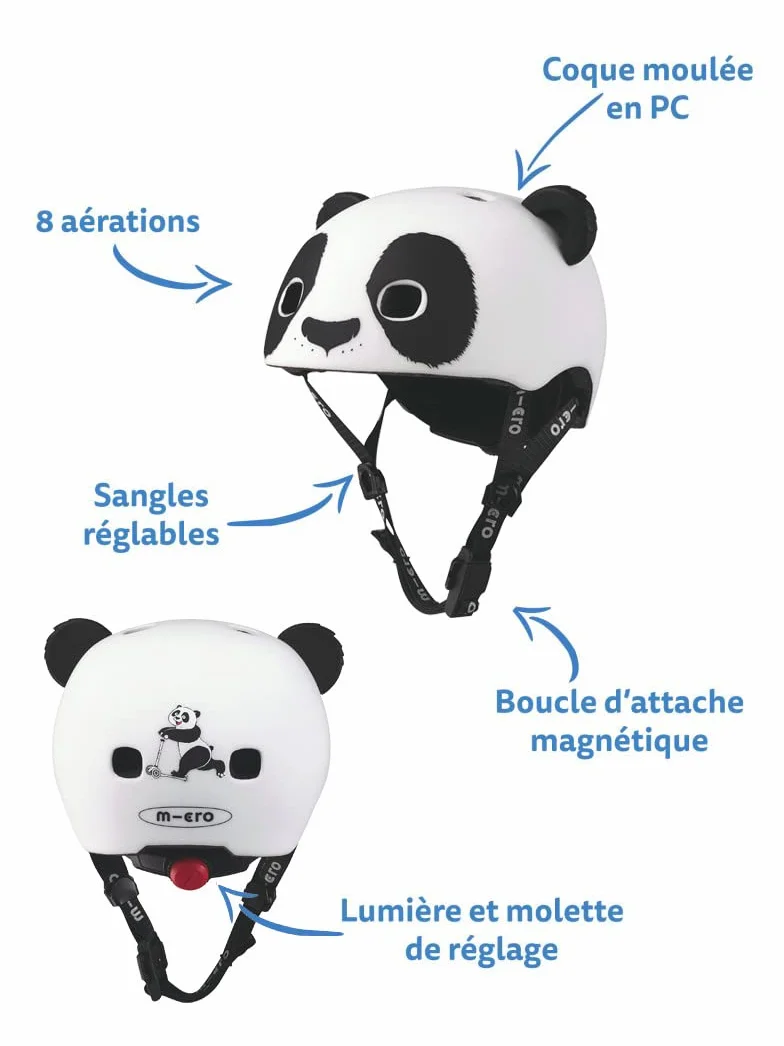 Casque Panda 3D Enfants Finition Mate Boucle Magnétique Lumière LED Intégrée Taille XS 2-5 Ans