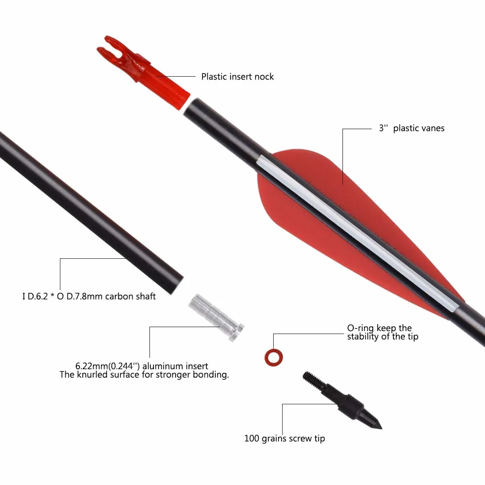 Flèches en Carbone 28 30 31 Pouces pour Arc Chasse Tir Cible Extérieur