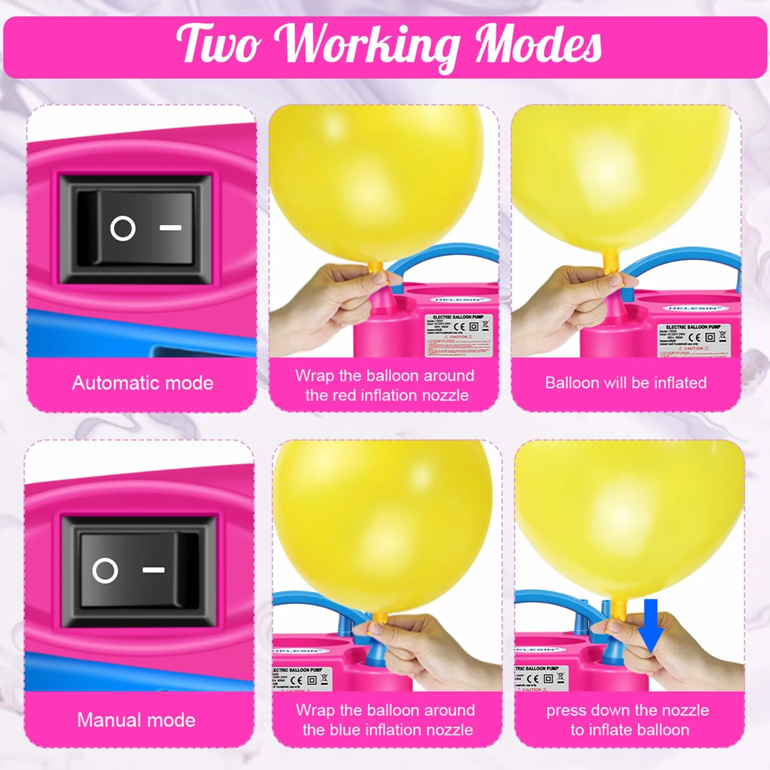 Pompe à ballon électrique 600 W portable 2 modes de gonflage HELESIN