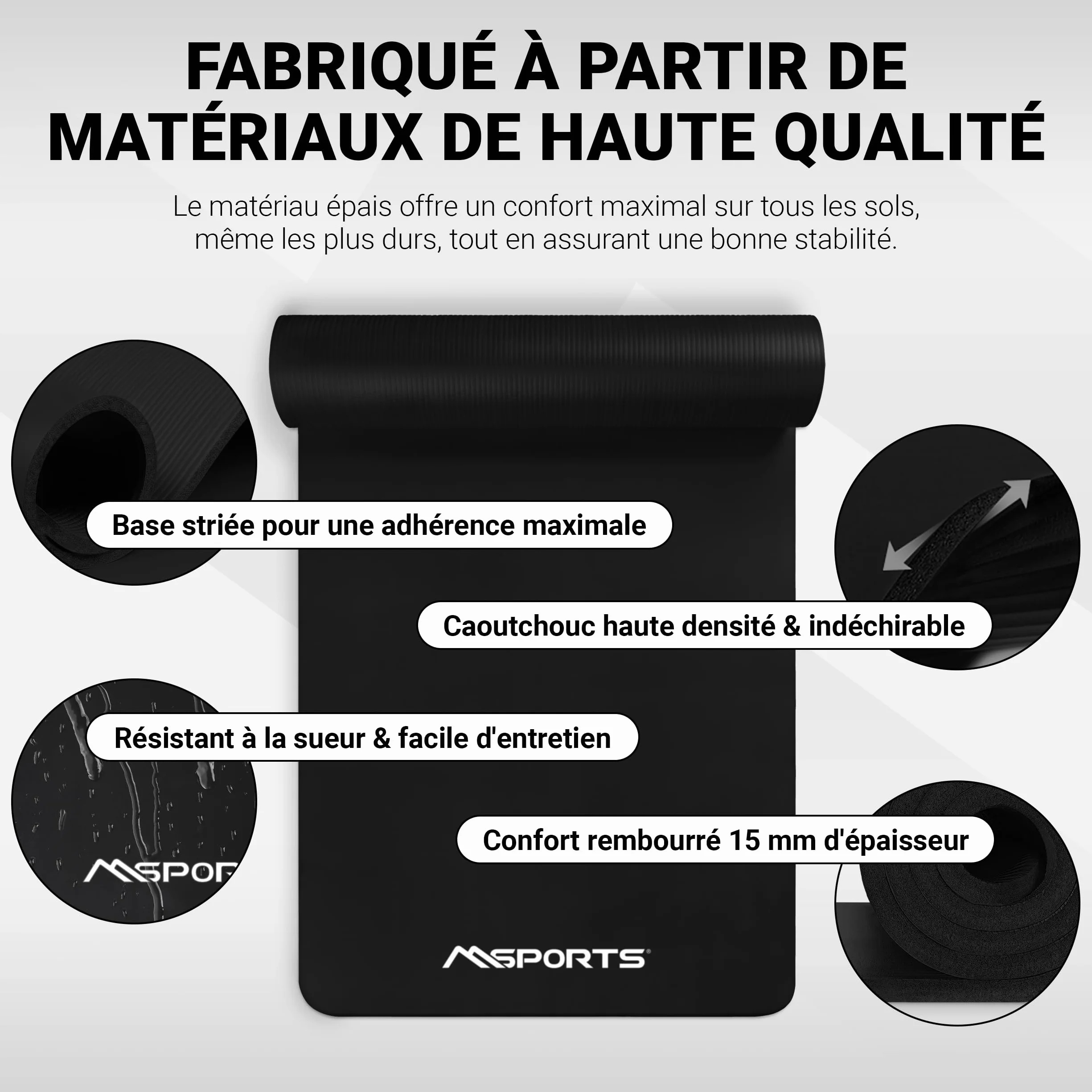 MSPORTS Tapis de Gymnastique Antidérapant pour Fitness Yoga Musculation 4 Tailles 12 Couleurs