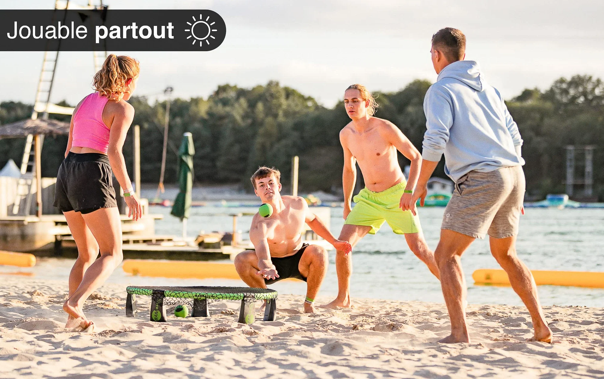 Roundnet Pro Set Édition Tournoi – 3 balles, sac étanche, filet amélioré, cadre renforcé, pompe