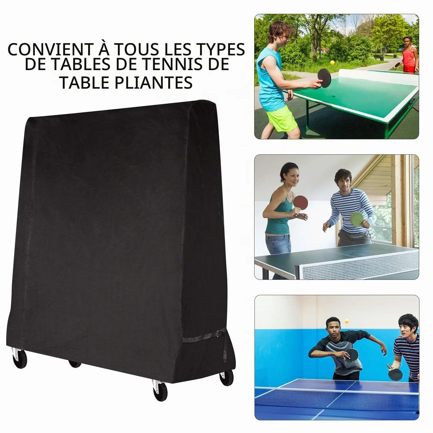 Housse Imperméable Table de Tennis de Table 165 x 70 x 185 cm Noir