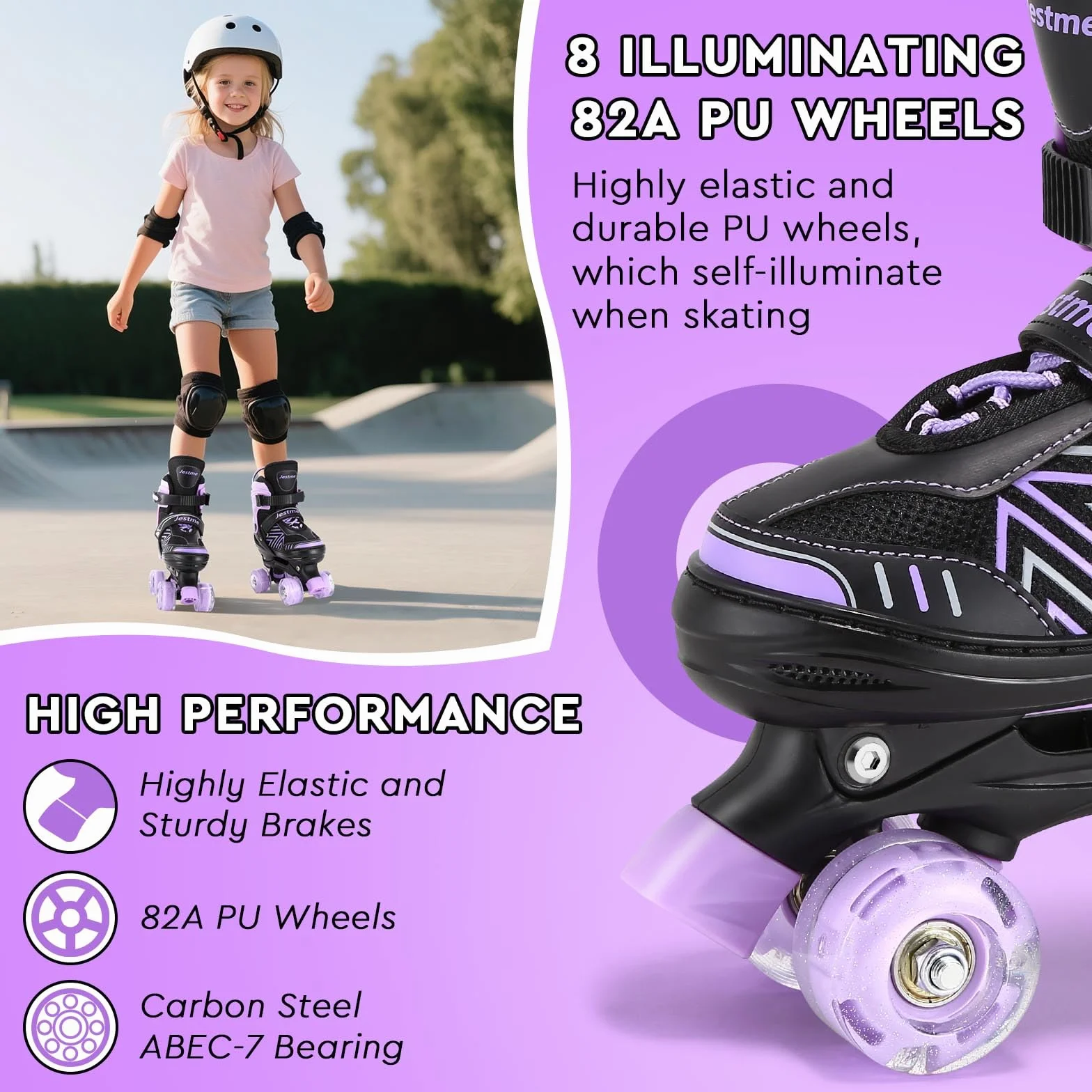 Patins à roulettes réglables Enfant Fille 3-9 Ans avec lumières pour débutants