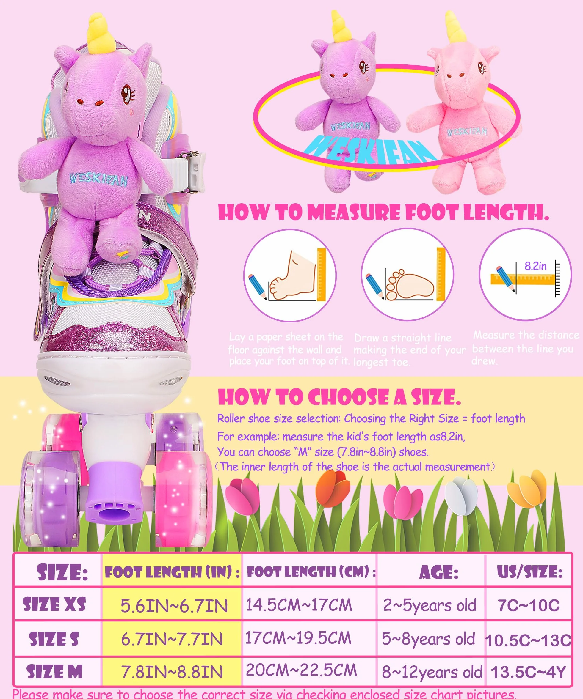 Patins à roulettes Enfant Licorne Roller Quad Ajustable avec Roues Lumineuses Taille Réglable Filles