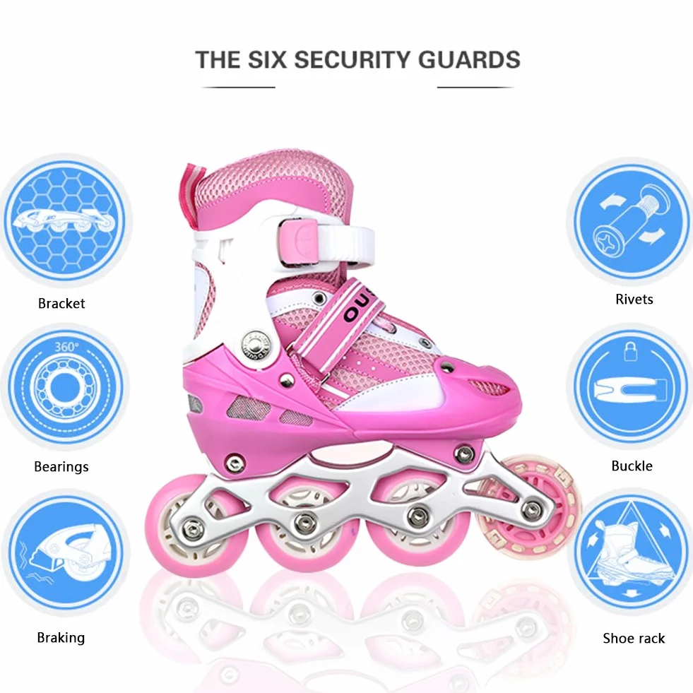 Rollers enfant ajustables taille 35-38 ABEC 7 4 roues rose