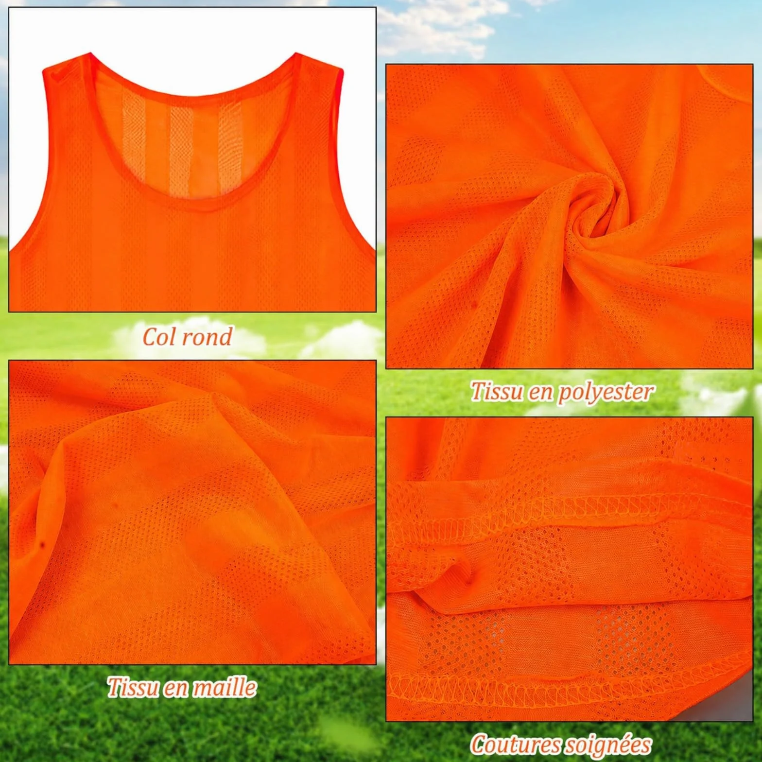 Lot de 24 Chasubles Enfant Numérotées – Gilets d'Entraînement en Maille pour Équipe Sportive, Orange & Vert