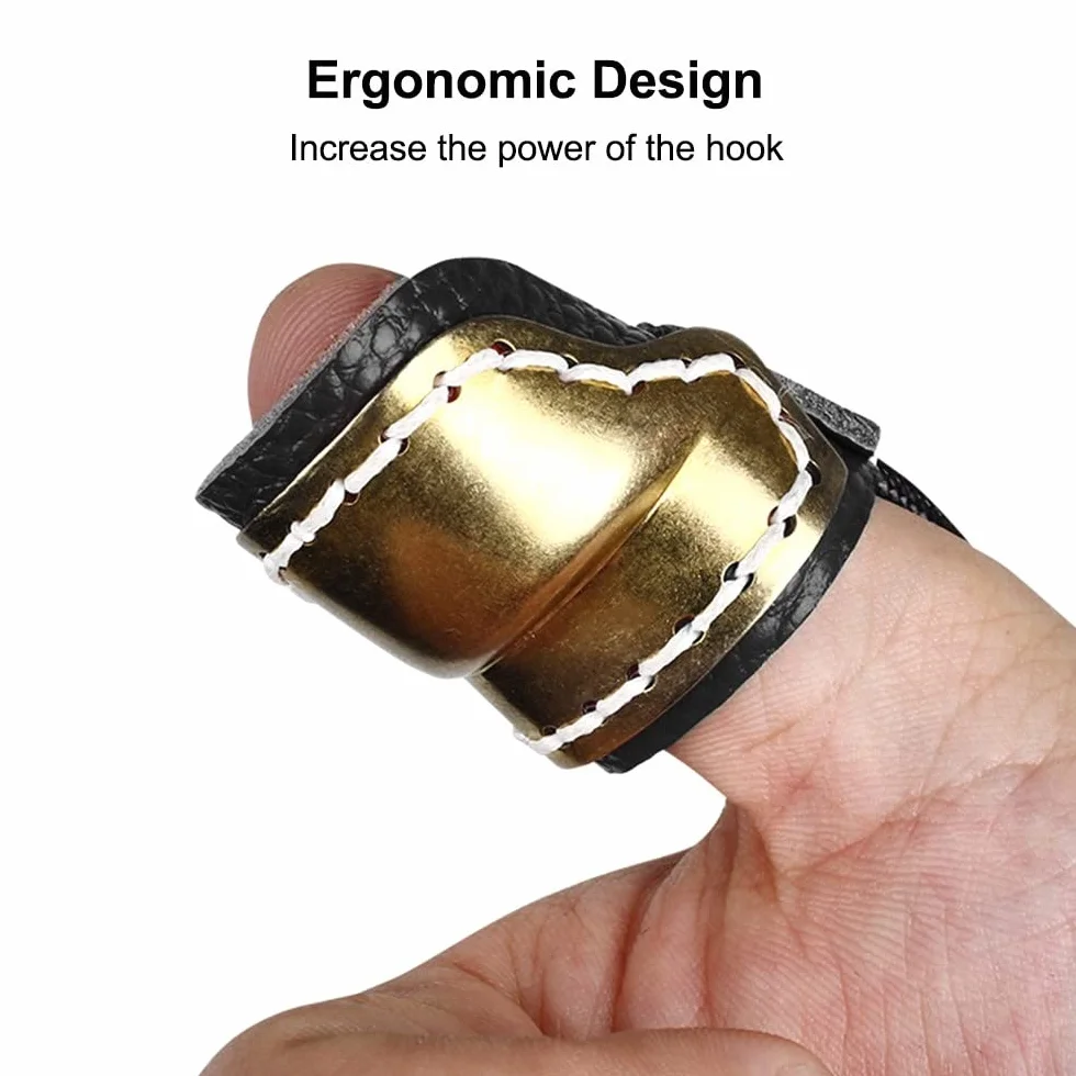 DONGKER Archery Thumb Ring PU Leather Finger Tab Guard with Rope for Traditional Bow