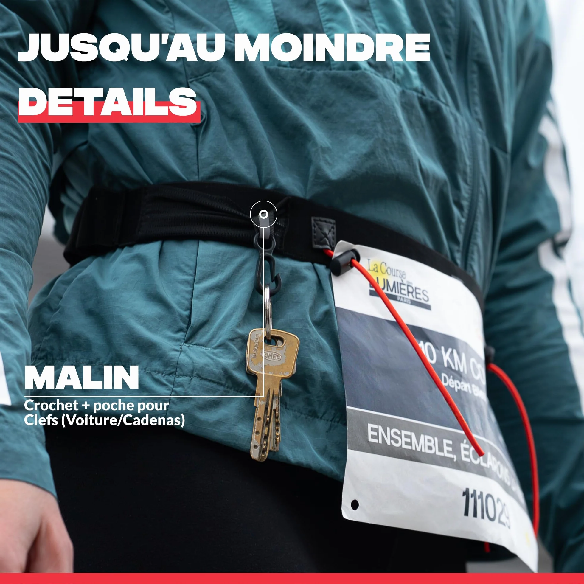 Shapeheart Ceinture Porte Dossard Running 3 Cordons Réglables 4 Passants Gels sans Épingle Crochet Clés Marathon Triathlon Trail