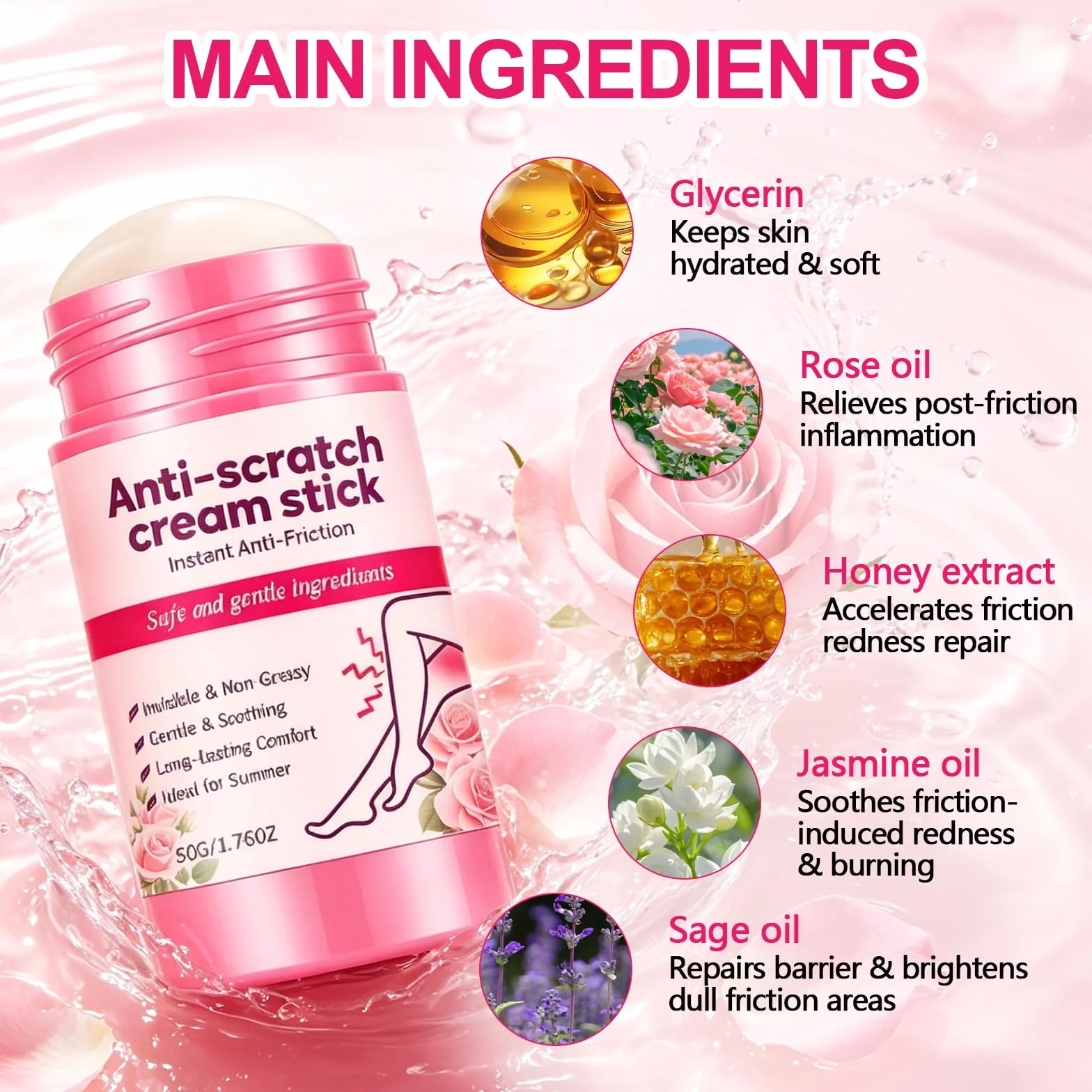 Crème Anti-friction pour Cuisses 50g, Anti Frottement Stick Imperméable Sportifs Coureurs