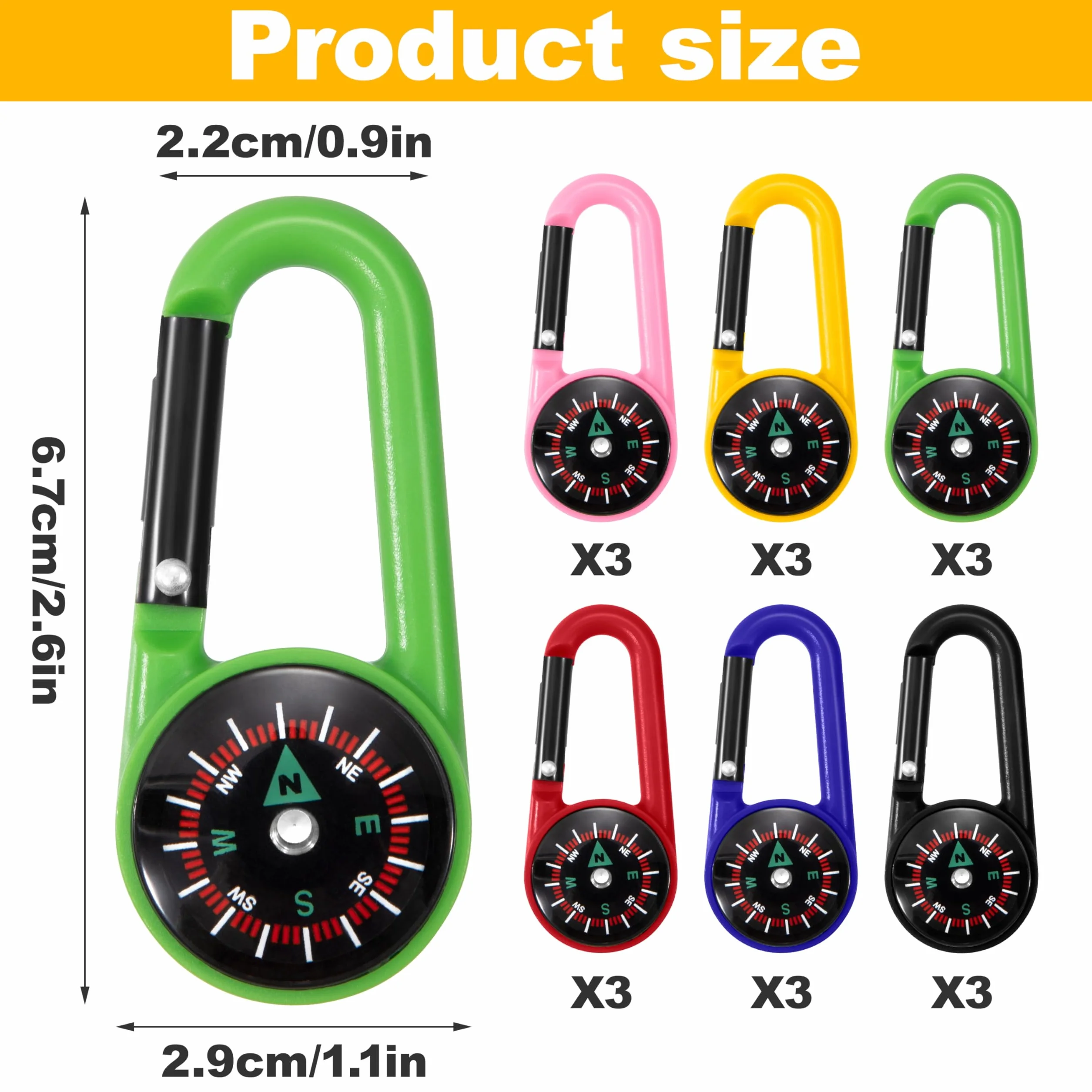 Boussole Portable ABS avec Mousqueton - 6 Couleurs, 18 Pièces - Randonnée, Camping, Extérieur