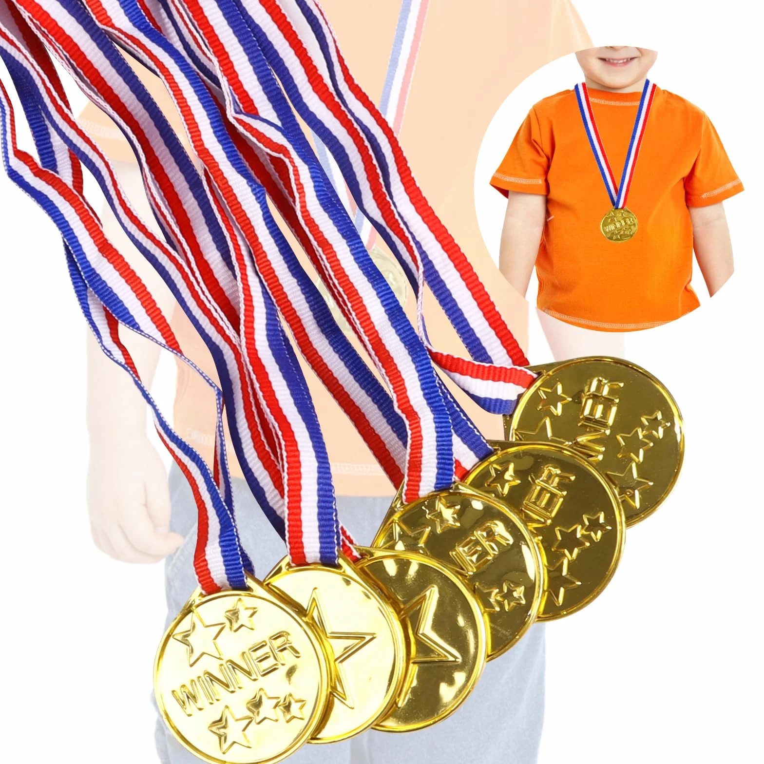 Médailles Enfants 30 Pièces Médaille d'or avec Rubans Cou Plastique Récompense Jeux Scolaires
