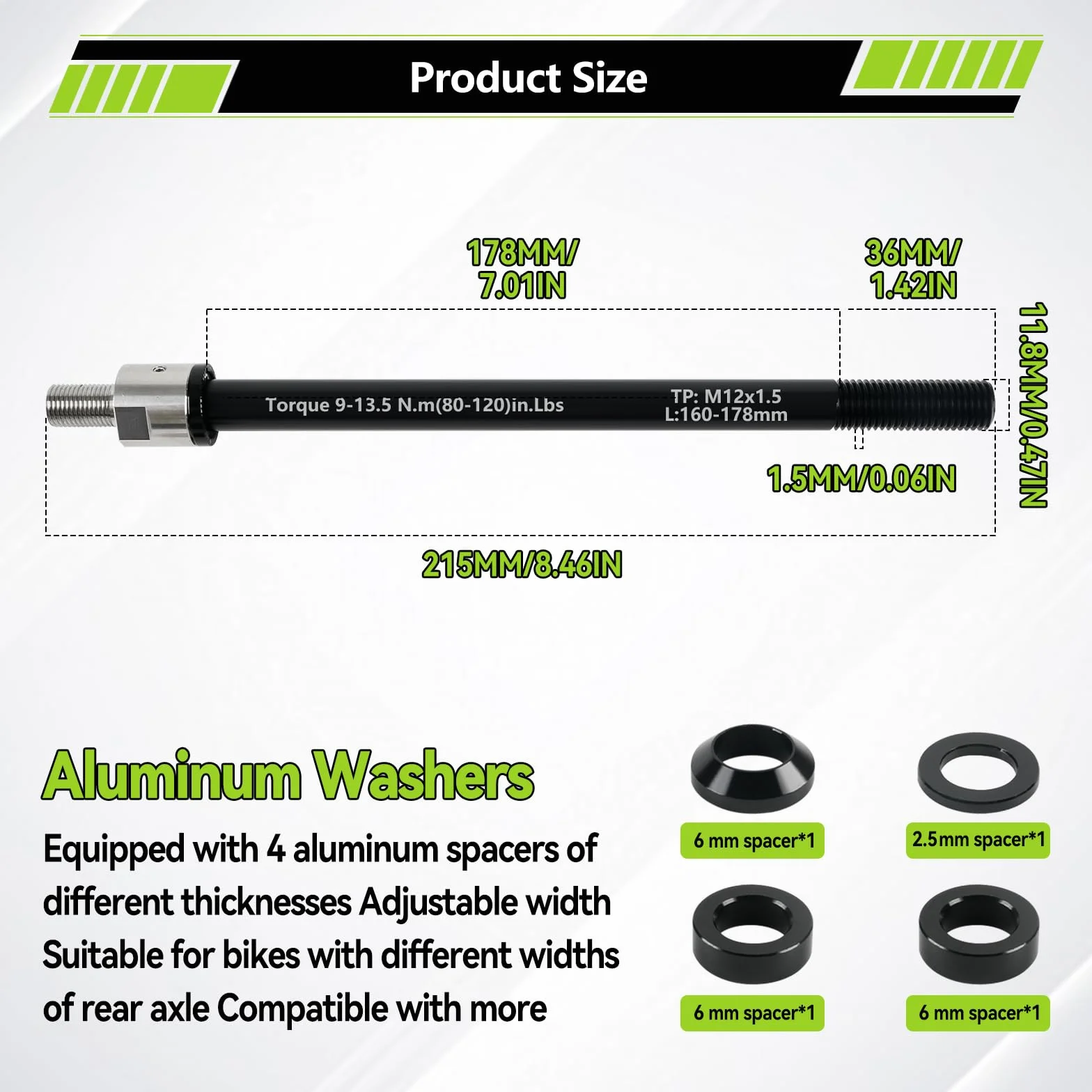 Adaptateur d'essieu traversant M12 160-178 mm longueur de tige réglable pour remorque de vélo