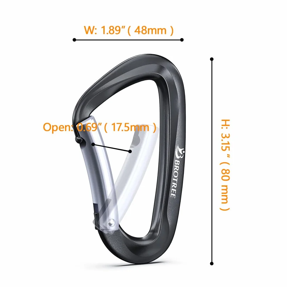 Brotree Mousqueton Tactique 8cm Aluminium 12KN Charge Lourde Forme D pour Hamac Camping